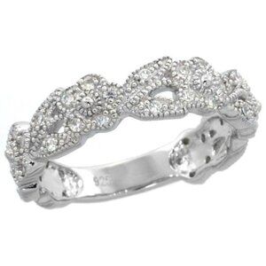 Sterling Silver Vintage Ring CZ Wedding Band